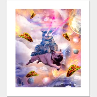 Cosmic Laser Cat Riding Unicorn Pug Posters and Art